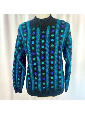 Vintage Hand Knit Sweater Casual Corner Limited Edition Black Blue Wool Mohair